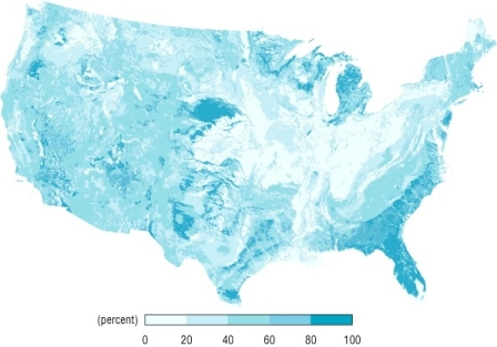 Peta ini menunjukkan distribusi tanah berpasir di seluruh AS. (Photo : http://www.soilinfo.psu.edu/)